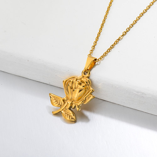 18k Gold Plated Rose Pendant Necklace -SSNEG143-32668