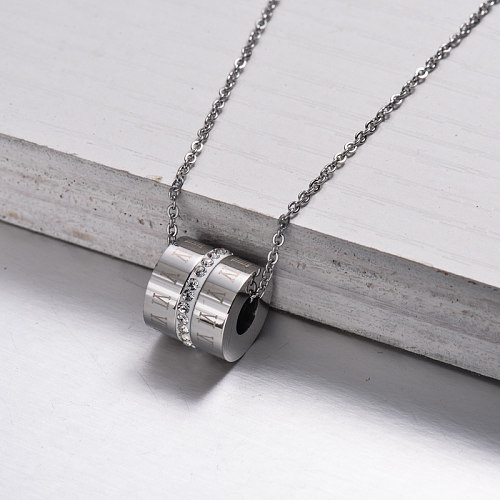 Stainless Steel Crystal Tube Pendant Necklace -SSNEG143-32900