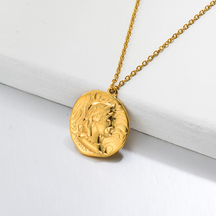 Collar Colgante Moneda Medalla Chapado En Oro 18k -SSNEG143-32734