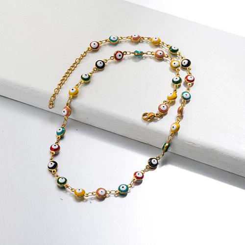 18k Gold Plated Evil Eye Link Chain Necklace -SSNEG143-32754