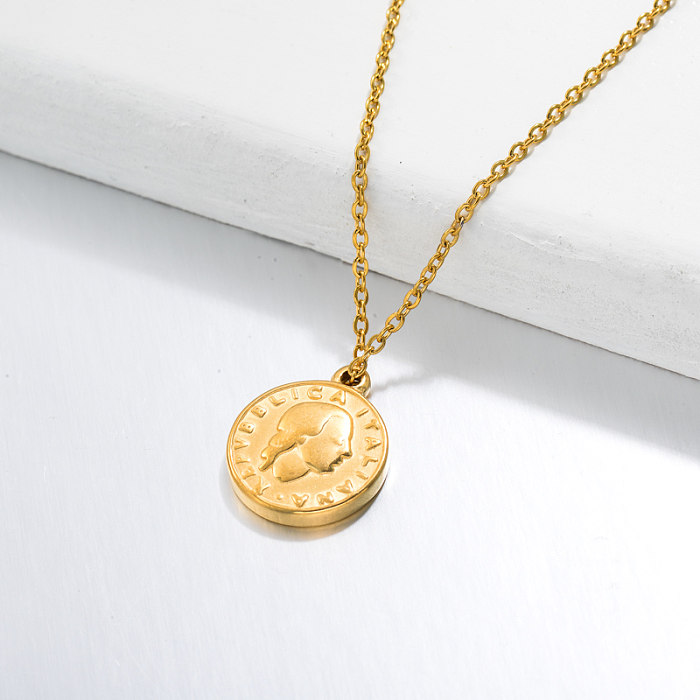 18k Gold Plated Medal Coin Pendant Necklace -SSNEG143-32728