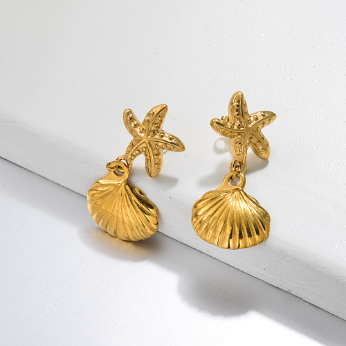 18k Gold Plated Marine Beach Drop Earrings -SSEGG143-32808