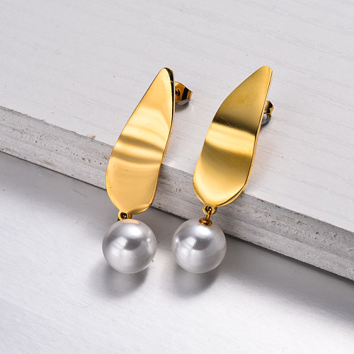 Boucles d'oreilles pendantes en perles plaquées or 18 carats - SSEGG143-32871