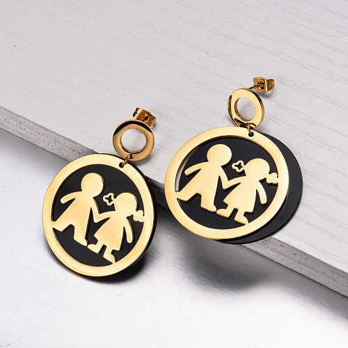 18k Gold Plated Black Drop Earrings -SSEGG143-32866