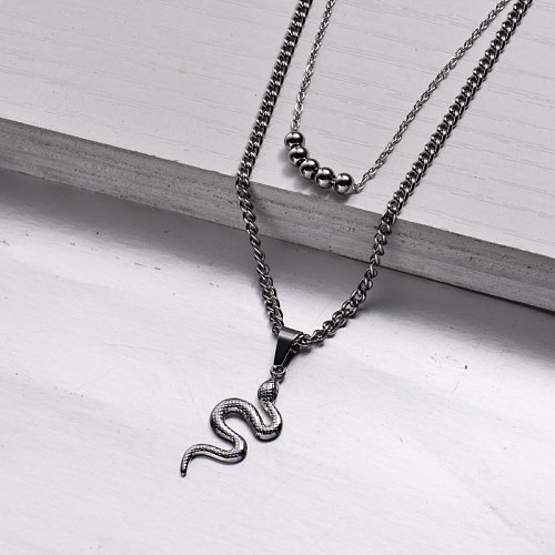 Stainless Steel Snake Layered Necklace -SSNEG143-32968