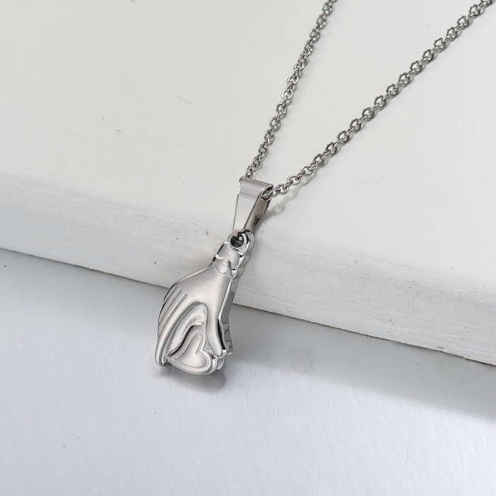 Stainless Steel Hand Heart Pendant Necklace -SSNEG143-32710