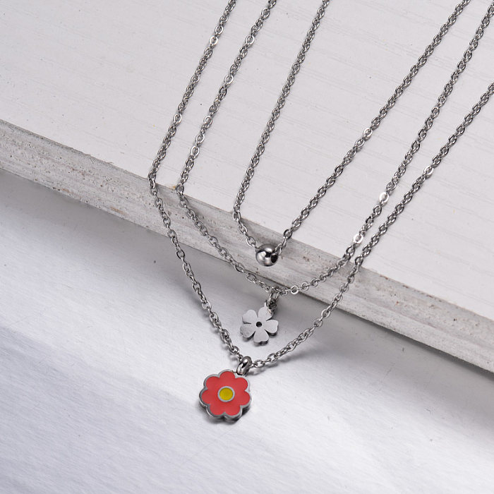 Stainless Steel Dainty Flower Layered Necklace -SSNEG143-32987