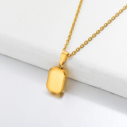 18k Gold Plated Rectangle Pendant Necklace -SSNEG143-32667