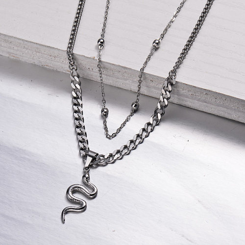 Stainless Steel Snake Layered Necklace -SSNEG143-32970