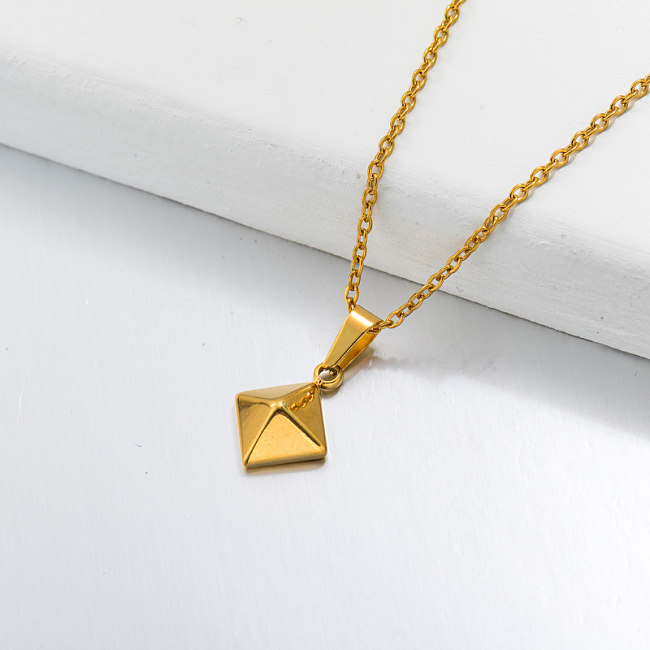 18k Gold Plated Dainty Pyramid Pendant Necklace -SSNEG143-32684