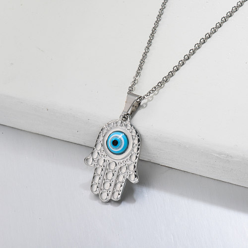 Collar con Colgante Mano Hamsa Evil Eye de Acero Inoxidable -SSNEG143-32700