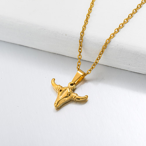 18k Gold Plated Bull Head Pendant Necklace -SSNEG143-32686
