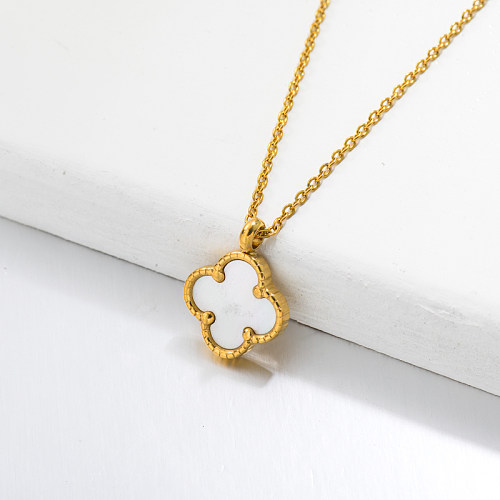 18k Gold Plated Monther Pearl Clover Pendant Necklace -SSNEG143-32663