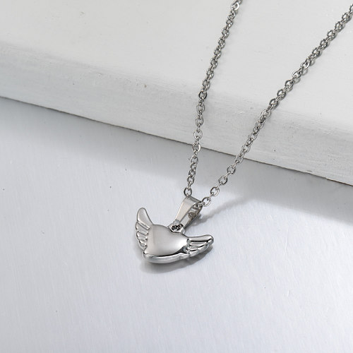 Stainless Steel Wing Heart Pendant Necklace -SSNEG143-32704