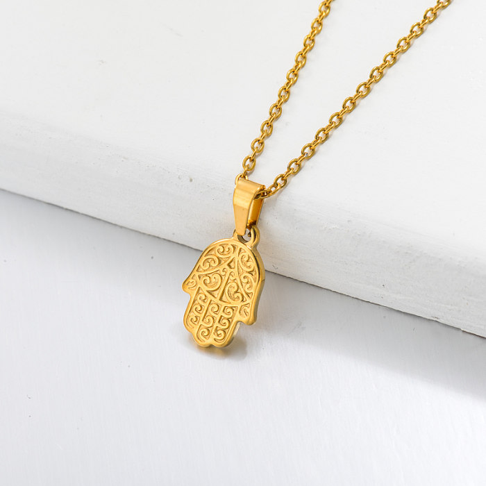 Collar Colgante Mano Hamsa Chapado En Oro 18K -SSNEG143-32644