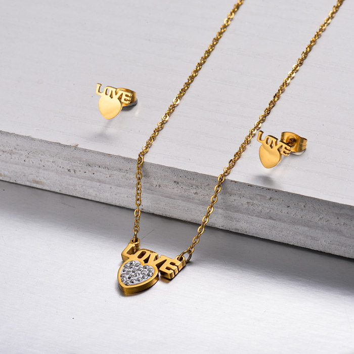 Conjuntos de joias de amor e coração banhados a ouro 18k -SSCSG143-32820
