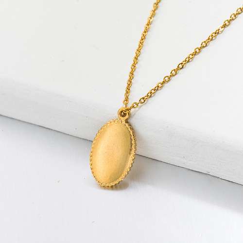 18k Gold Plated Oval Pendant Necklace -SSNEG143-32732