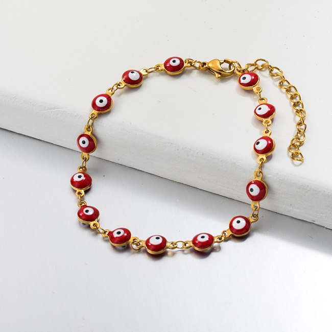 18k Gold Plated Evil Eye Link Chain Bracelets -SSBTG143-32772