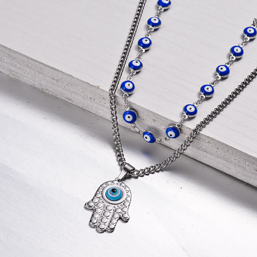 Stainless Steel Evil Eye Layered Necklace -SSNEG143-32964