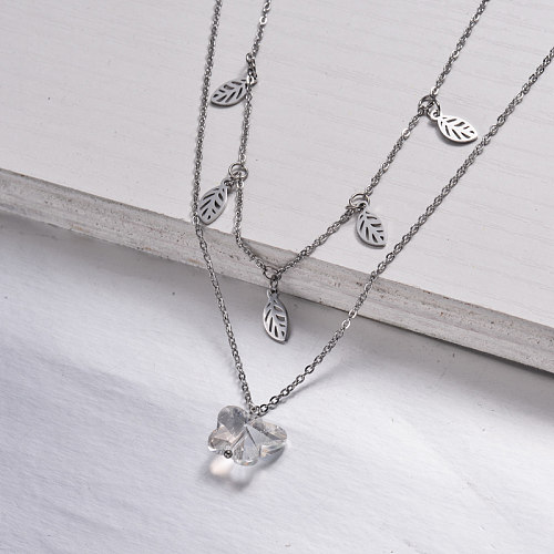 Stainless Steel Dainty Leaf Layered Necklace -SSNEG143-33001