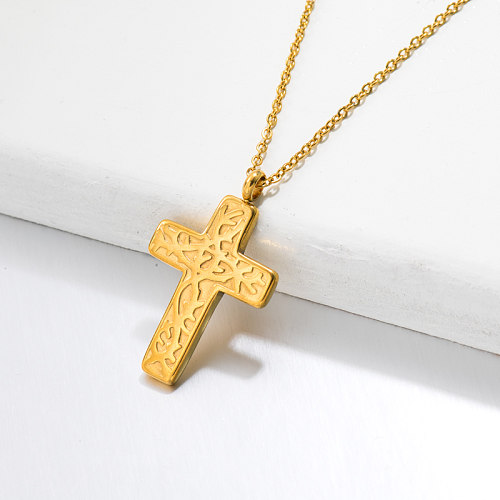 18k Gold Plated Cross Pendant Necklace -SSNEG143-32726
