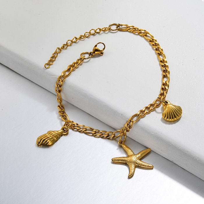 18k Gold Plated Beach Marine Charm Bracelets -SSBTG143-32791