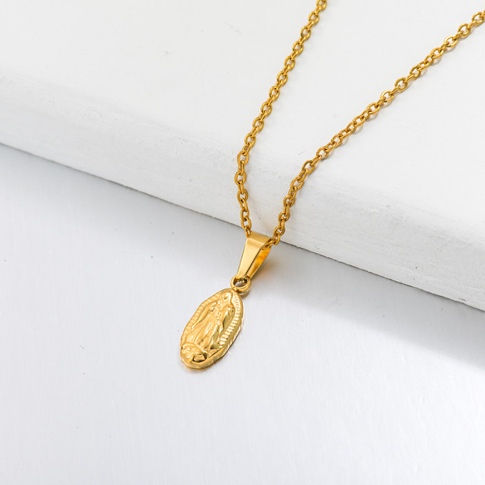 Collar delicado con colgante de medalla Mini San Benito chapado en oro de 18k -SSNEG143-32680