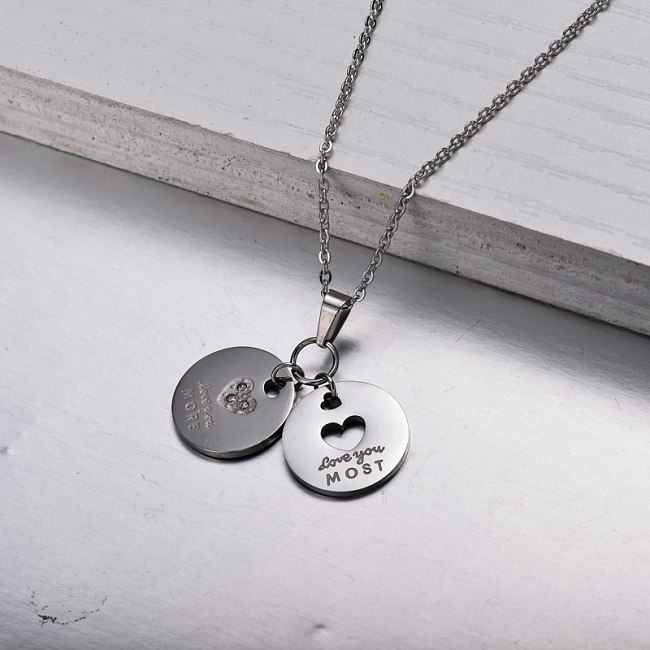 Stainless Steel Love Disc Pendant Necklace -SSNEG143-32847
