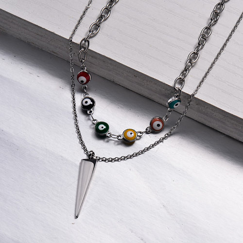 Stainless Steel Evil Eye Link Layered Necklace -SSNEG143-32972