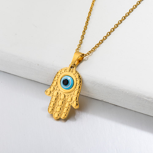 18k Gold Plated Evil Eye Hamsa Hand Pendant Necklace -SSNEG143-32679