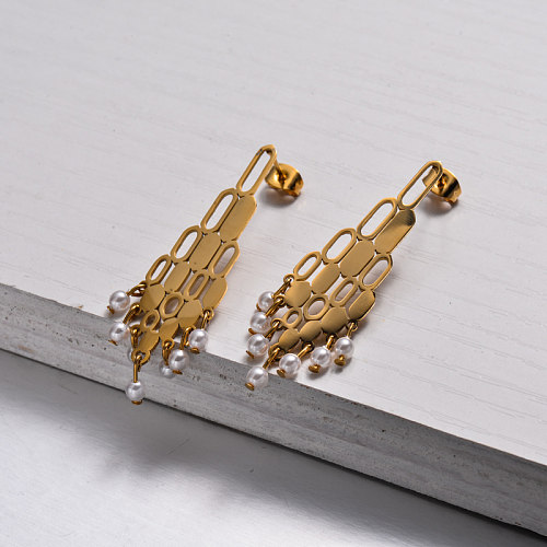 18k Gold Plated Tassel Drop Earrings -SSEGG143-32898