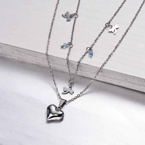 Stainless Steel Heart Layered Necklace -SSNEG143-33000