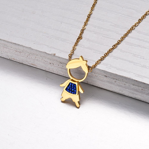 18k Gold Plated Boy Crystal Pendant Necklace -SSNEG143-32838