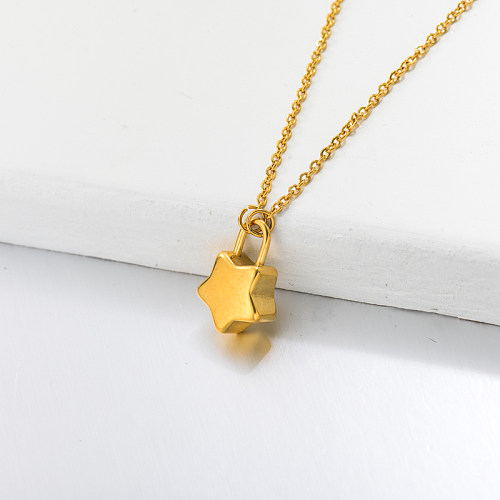 18k Gold Plated Star Pin Pendant Necklace -SSNEG143-32767