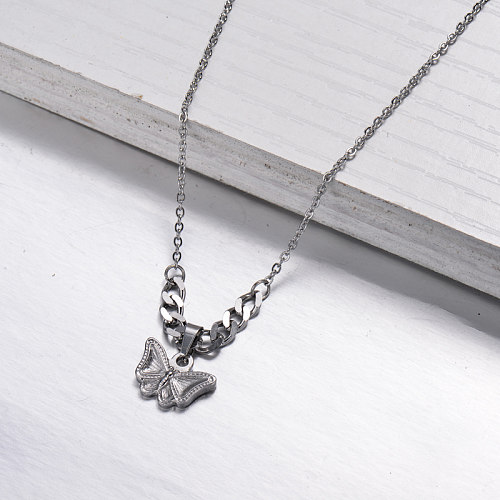 Stainless Steel Butterfly Layer Necklace -SSNEG143-33021