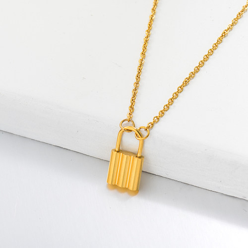 18k Gold Plated Lock Pendant Necklace -SSNEG143-32759
