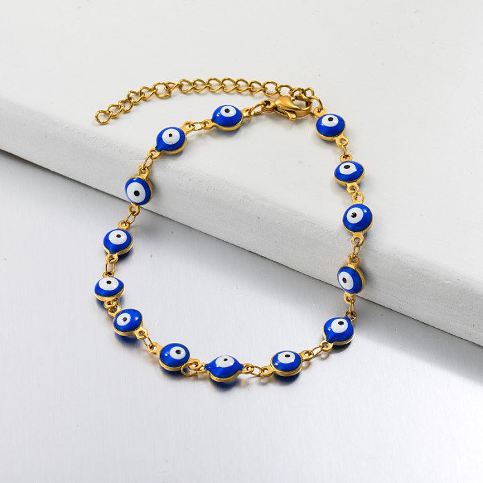 18k Gold Plated Evil Eye Link Chain Bracelets -SSBTG143-32769