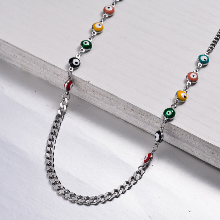 Stainless Steel Evil Eye Link Chain Necklace -SSNEG143-32979
