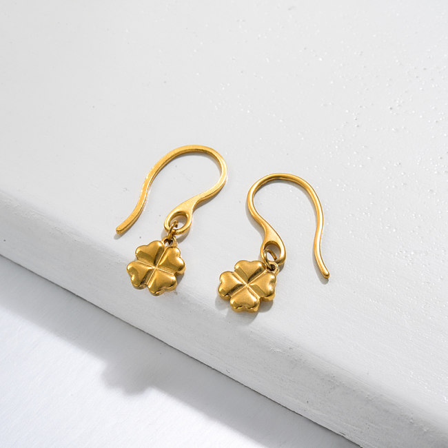 18k Gold Plated Clover Drop Earrings -SSEGG143-32811