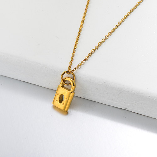 18k Gold Plated Lock Pendant Necklace -SSNEG143-32762