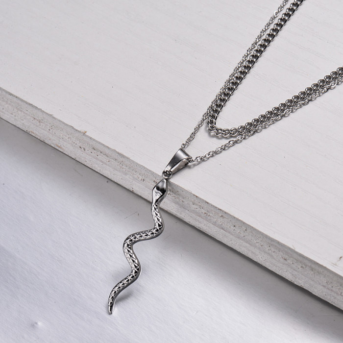 Stainless Steel Snake Layered Necklace -SSNEG143-32880