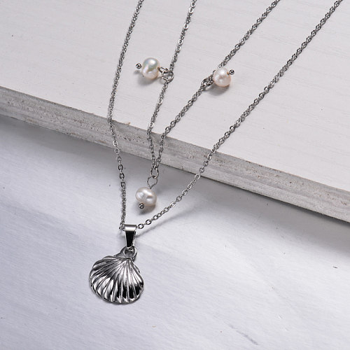 Stainless Steel Marine Beach Style Layered Necklace -SSNEG143-32992