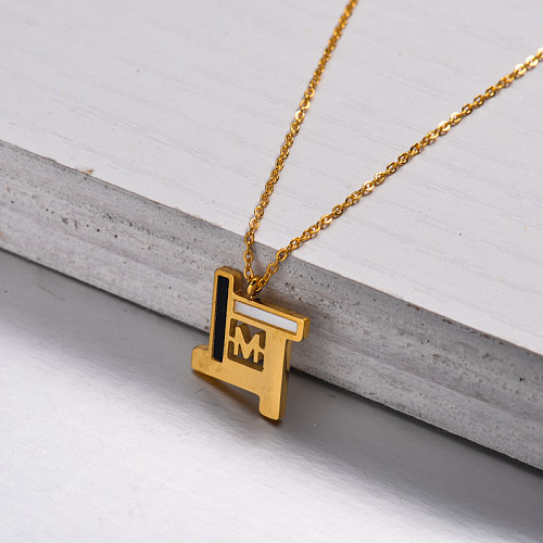 18k Gold Plated M Pendant Necklace -SSNEG143-32902