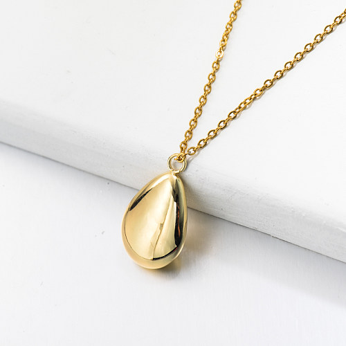 18k Gold Plated Oval Drop Pendant Necklace -SSNEG143-32737
