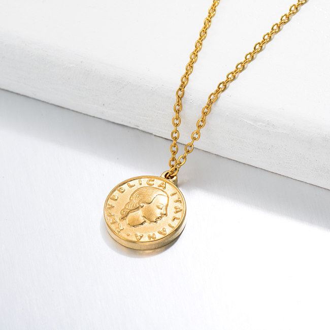 18k vergoldete Medaillen-Münzen-Anhänger-Halskette -SSNEG143-32727