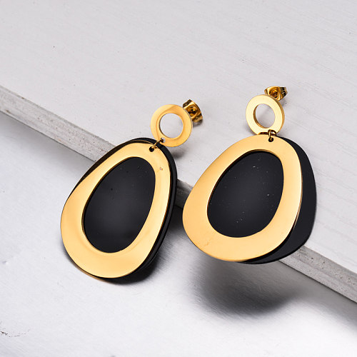 18k Gold Plated Black Drop Earrings -SSEGG143-32865