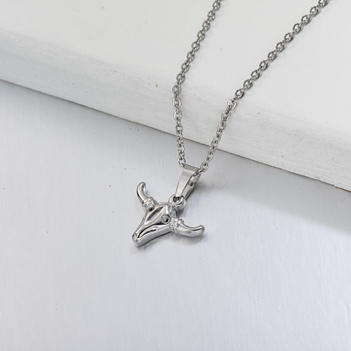 Stainless Steel Bull Head Pendant Necklace -SSNEG143-32715