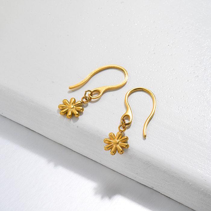 18k Gold Plated Mini Daisy Flower Drop Earrings -SSEGG143-32810