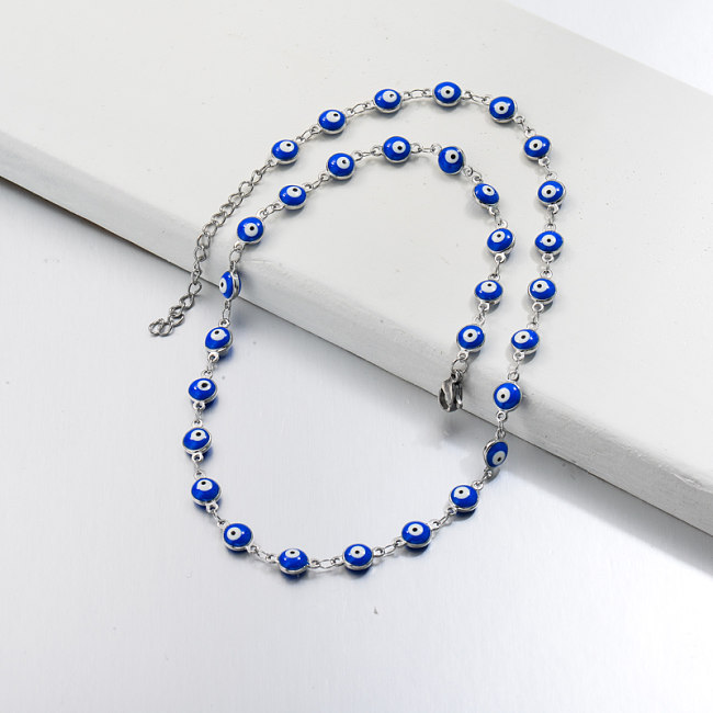 Stainless Steel Evil Eye Link Chain Necklace -SSNEG143-32758