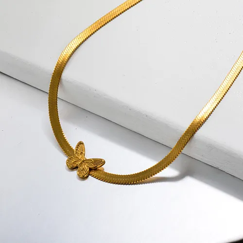 18k Gold Plated Butterfly Choker Necklace -SSNEG143-32776